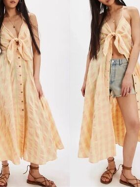NWOT FREE PEOPLE GINGHAM MAXI DRESS IN CREAMSICLE MSRP $128